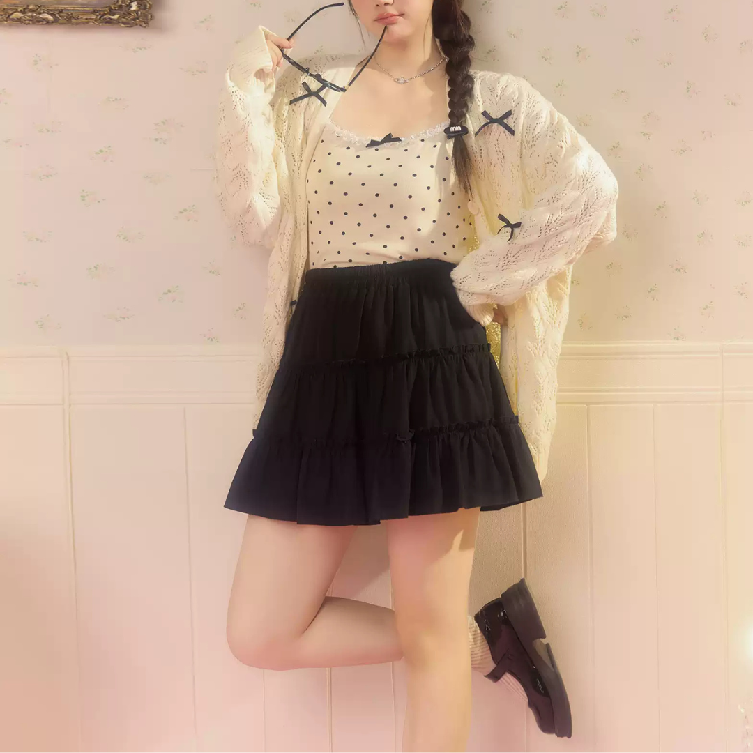 Ribbon Detail Cardigan & Polka Dot Camisole （単品とセット販売）lf3391