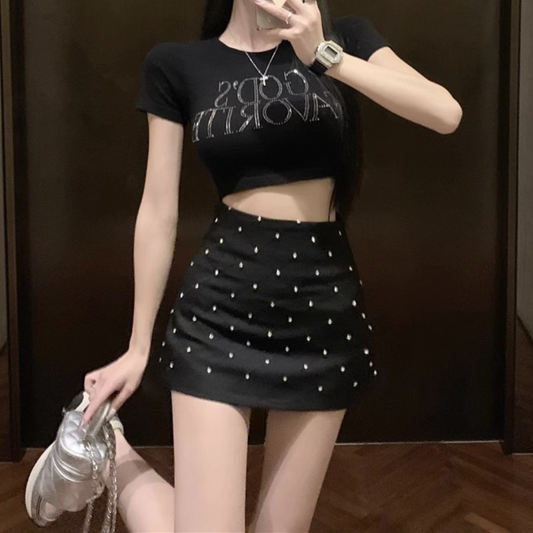 【即納】Sparkly stone skirt pants lf-s1010