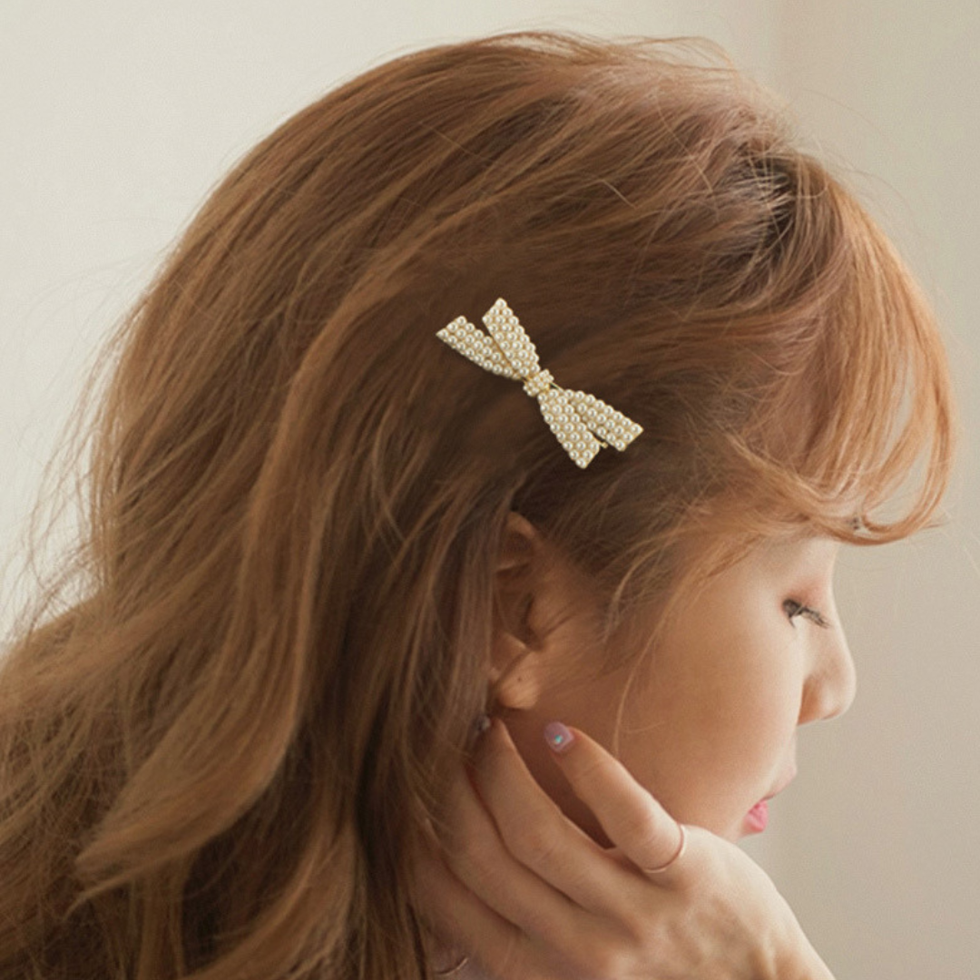 【即納】pearl ribbon hair clip lf2167