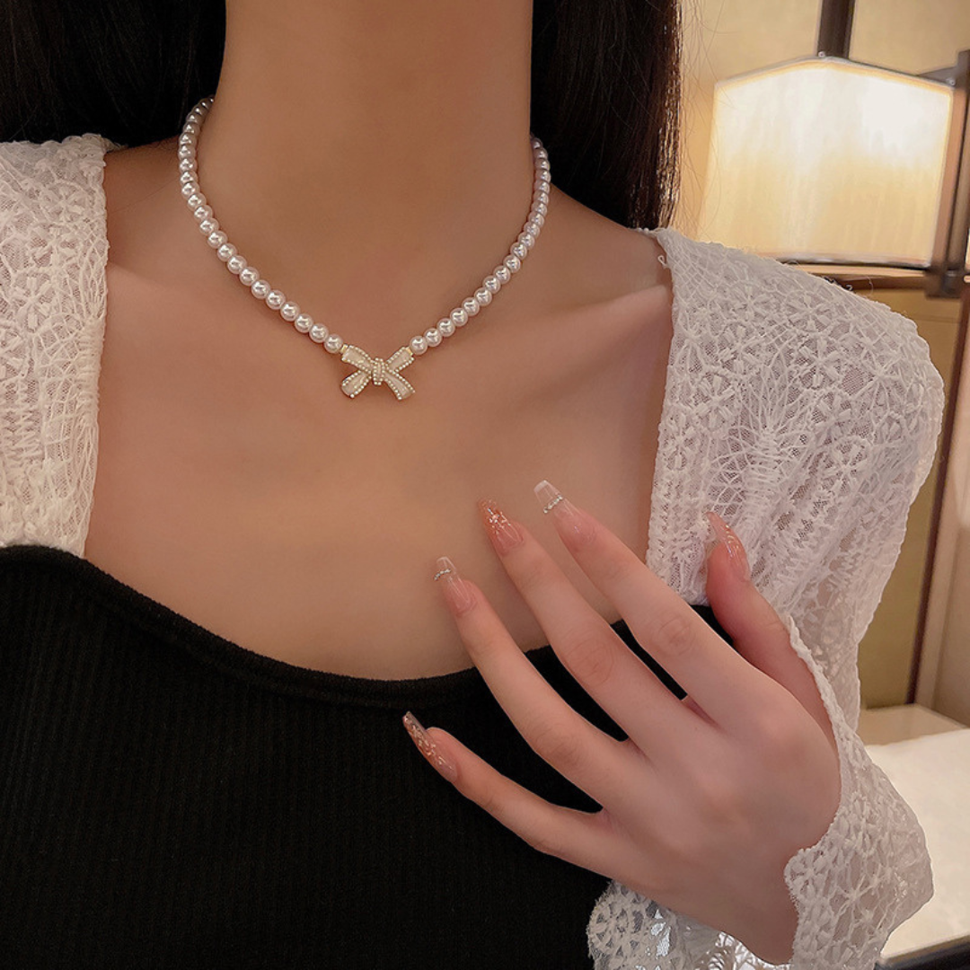 ribbon pearl necklace lf2215-1【即納】