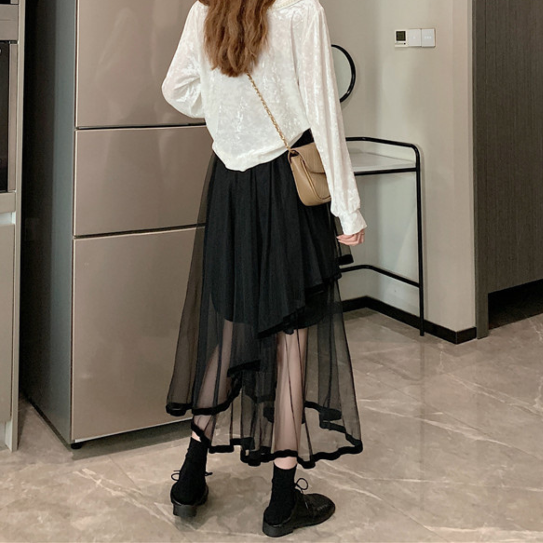 SHEER ASYMMETRY SKIRT - ロングスカート