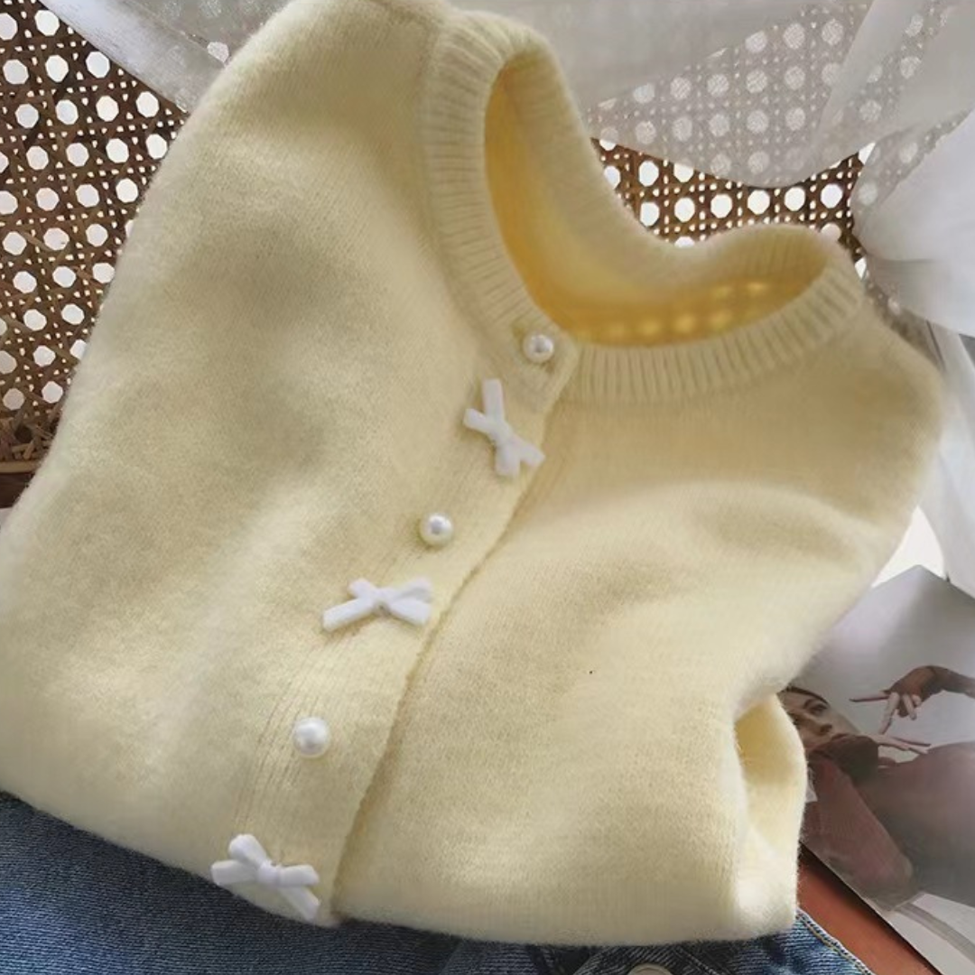 pearl and ribbon knit cardigan lf1756